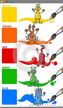 Primary colors with cartoon aliens Vector Illustration