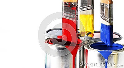 Primary Colors on Paint Brushes Stock Photo