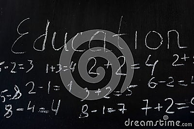 Primary maths formulas written on the blackboard background Stock Photo