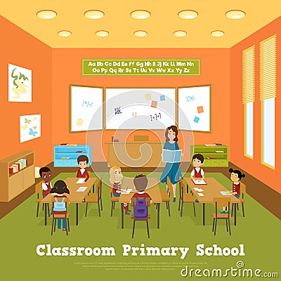 Primary School Classroom Template Vector Illustration