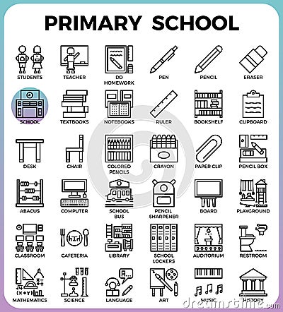 Primary school icon set Vector Illustration