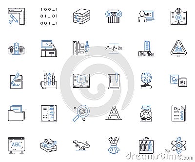 Primary school line icons collection. Learning, Education, Classroom, Teacher, Student, Homework, Curriculum vector and Vector Illustration