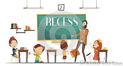 Primary School Recess Break Cartoon Illustration Vector Illustration