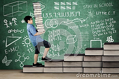 Primary student walking on books stair Stock Photo