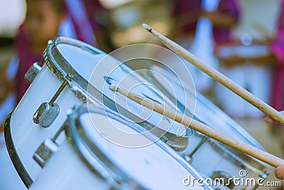 Primary Studentspractice the marching band. Stock Photo