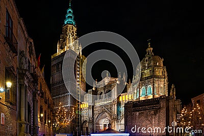 The Primate Cathedral of Saint Mary in Toledo, Spain at night Stock Photo