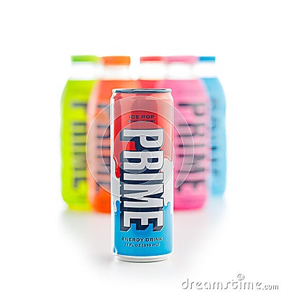 Prime Energy and Hydration Drink . Bottle drink isolated on white background Editorial Stock Photo