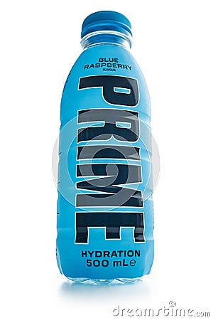 Prime Hydration Drink . Bottle drink isolated on white background Editorial Stock Photo