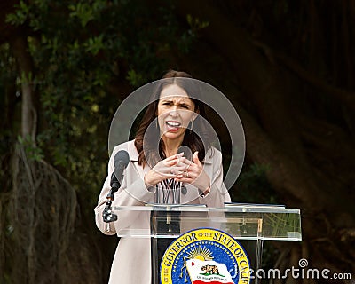 Prime Minister Jacinda Ardern speaking at Global Climate Press Conference Editorial Stock Photo