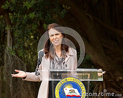 Prime Minister Jacinda Ardern speaking at Global Climate Press Conference Editorial Stock Photo