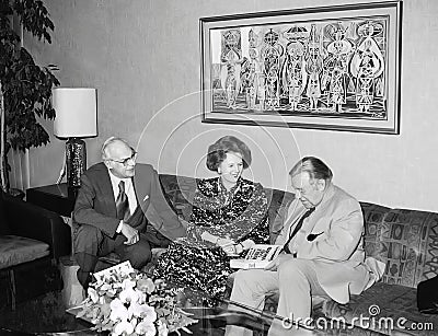 Denis Thatcher, Margaret Thatcher, and Teddy Kollek in Jerusalem Editorial Stock Photo