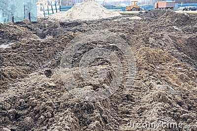 priming. build platform trail from the movement of the tractor on the track. pressed into the ground Stock Photo