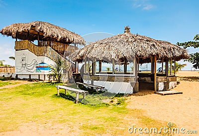 Primitive diner on the beach in Monrovia. Liberia, West Africa Stock Photo