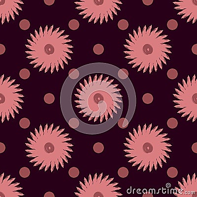 Primitive floral seamless pattern. Simple flowers, polka dot. Vector Illustration