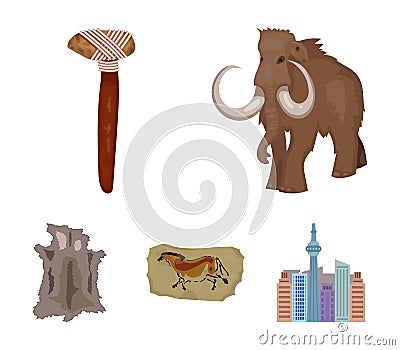 Primitive, mammoth, weapons, hammer .Stone age set collection icons in cartoon style vector symbol stock illustration Vector Illustration