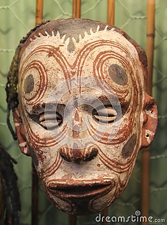 Scary mask with shells from Papua New Guinea, Australia Editorial Stock Photo