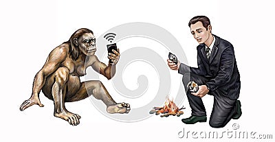 Primitive and modern man Stock Photo