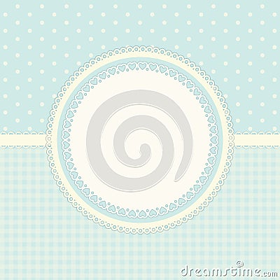 Primitive retro frame with lace and ribbon on polka dots and gingham background Vector Illustration