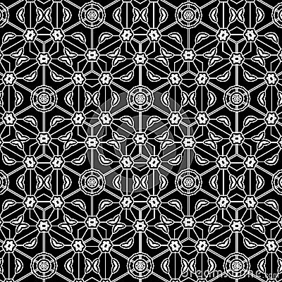 Primitive simple grey retro lace pattern with flowers and circles. Stock Photo