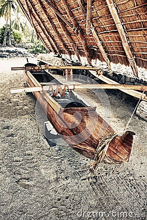 Primitive wooden boat Stock Photo