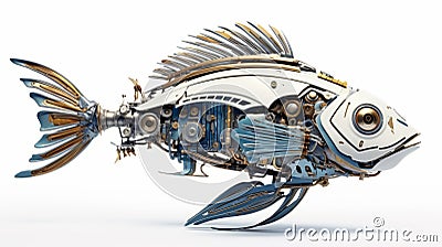 Primitivism Sea Fish: Half-mechanical Half-fish Illustration With Surrealistic Lighting Cartoon Illustration