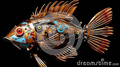 Primitivism Sea Fish: A Surrealistic Half-mechanical Half-fish Illustration Cartoon Illustration