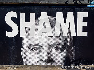 Prince Andrew `shame: billboard poster. London UK. Editorial Stock Photo