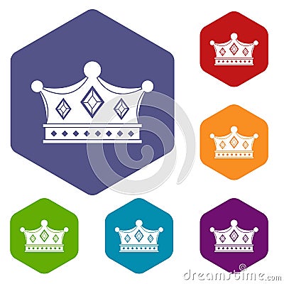 Prince crown icons set hexagon Vector Illustration