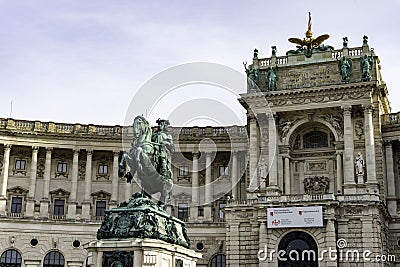 Prince Eugene of Savoy equestrian statue in front of Hofburg palace, Heldenplatz, Vienna, Austria Editorial Stock Photo