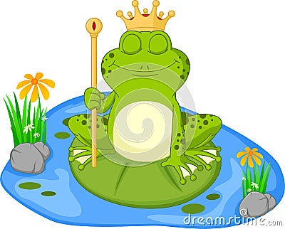 Prince frog cartoon sitting on a leaf Vector Illustration