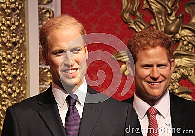 prince harry & William, London, UK - March 20, 2017: Prince Harry and prince william portrait wax figure at Madame Tussauds London Editorial Stock Photo