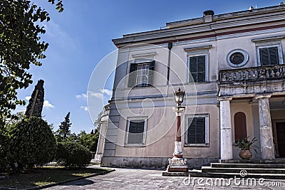 Mon Repos palace which was built in 1924 by High Commissioner Frederick Adam and became later property of the Greek royal family Editorial Stock Photo