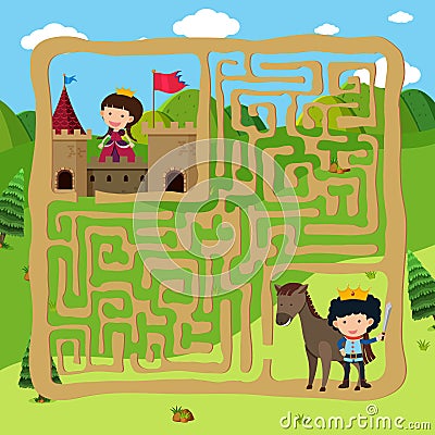 Prince and princes puzzle maze game Vector Illustration