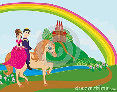 Prince and princes riding on horse Vector Illustration