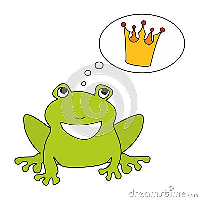 Prince or princess frog dreaming about crown Vector Illustration