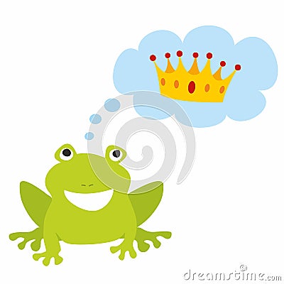 Prince or princess frog dreaming about crown vector on white background Vector Illustration