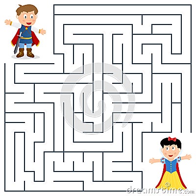 Prince & Princess Maze for Kids Vector Illustration