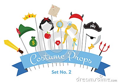 Prince and Princess Party set - photobooth props - mustaches, wigs and objects - vector Vector Illustration