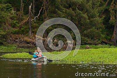 PRINCE RUPERT, CANADA - Jul 03, 2017: Kayaker in the estuary Editorial Stock Photo