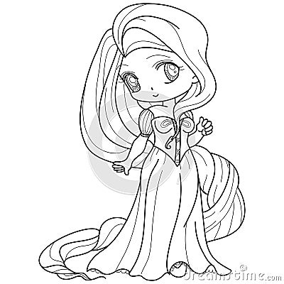 1401 Princess 12Beautifull Little Princess, Fantasy black and white image. Outlined on white background for kids coloring book. Vector Illustration