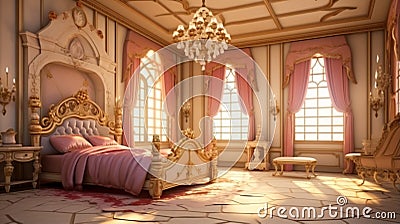 Princess bedroom in royal house. Luxury princess bedroom interior in victorian style. generative ai Stock Photo