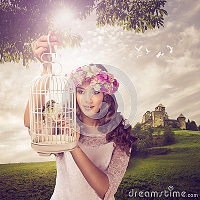 The Princess and the bird - a fabulous landscape Stock Photo