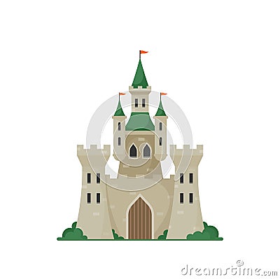 Princess Castle Isolated on White Background. Fantasy Palace, Fairytale Royal Medieval Building, European Architecture Vector Illustration