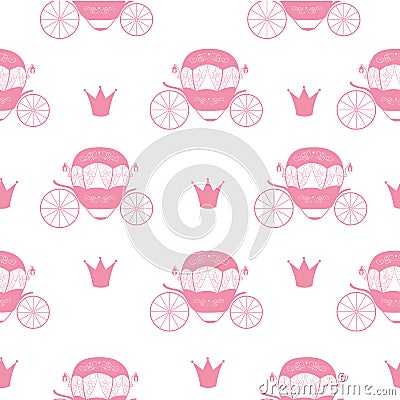 Princess Cinderella Fairytale Carriage. Seamless Pattern Background. Vector Illustration Vector Illustration