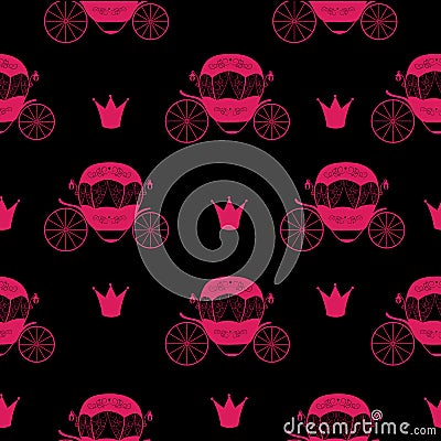 Princess Cinderella Fairytale Carriage. Seamless Pattern Background. Vector Illustration Vector Illustration