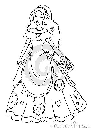 Princess Coloring Page Cartoon Illustration