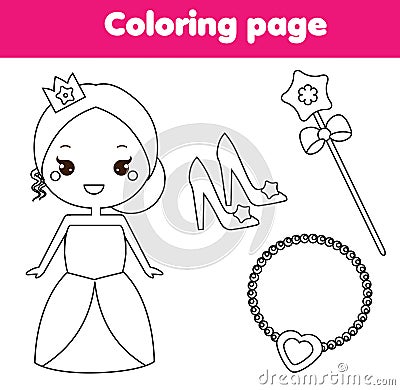 Princess coloring page. educational activity for children Vector Illustration