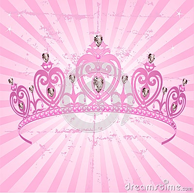 Princess Crown on radial grange background Vector Illustration