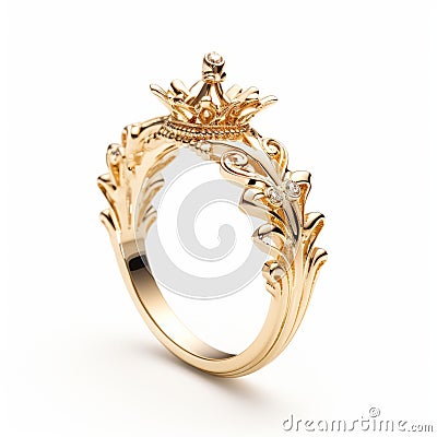 Elegant Gold Crown Shaped Ring - Rococo-inspired Design Stock Photo