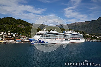 Princess cruise line Royal Princess cruise ship docked in Ketchikan. Inside passage, Alaska. Bright sunny day. Editorial Stock Photo